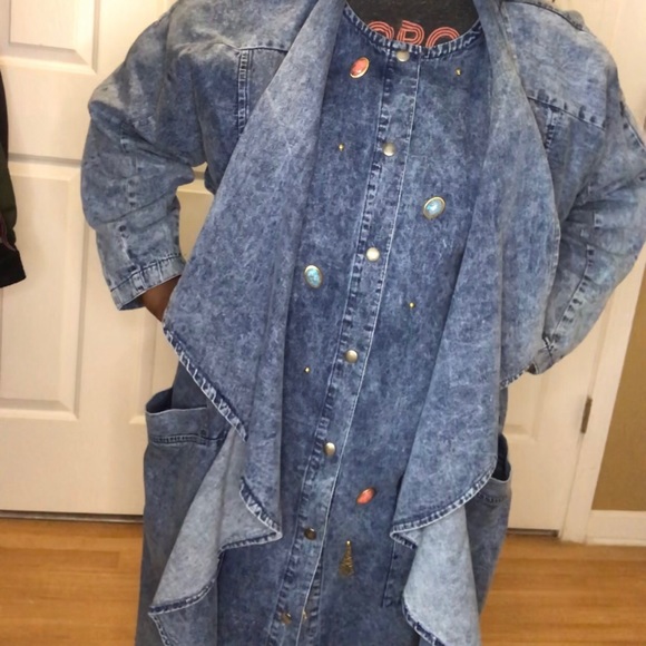A.P. Collection vintage acid wash chambray denim long jacket 1X - Picture 4 of 7